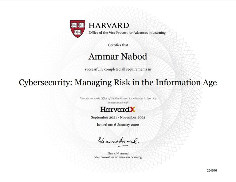 Harvard cybersecurity certification myriad technologies managed it