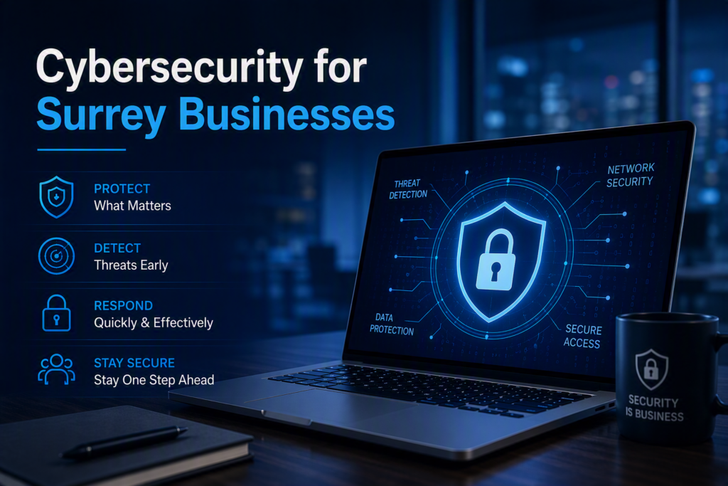 Cybersecurity solutions for Surrey businesses with threat detection, data protection, and managed security services.
